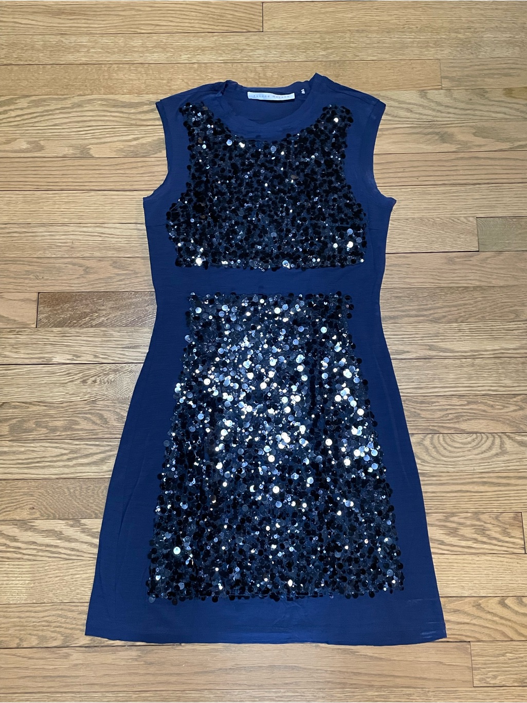 Susana Monaco Wool Blend Sequin Accent Panel Sleeveless Mini Dress In Navy -Sz S